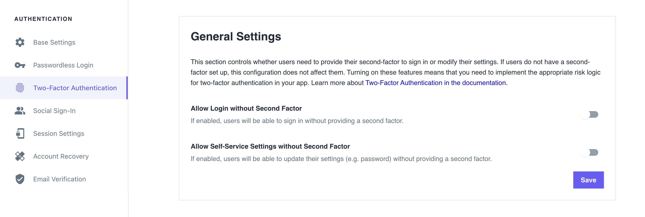 Authentication enforcement settings in Ory Console